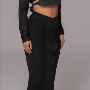 JLUXLABEL Black Cable Knit Pencil Skirt